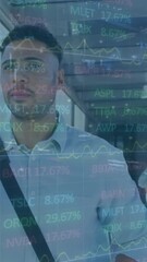Poster - Animation of financial data processing over diverse business people working in office