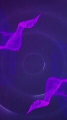 Poster - Animation of digital waves moving over concentric circles against purple background with copy space