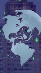 Poster - Animation of financial data and globe rotating over cityscape