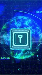 Poster - Animation of padlock icon and data processing over globe