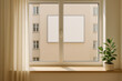 © Blagan - Sunlight illuminating window sill with blank billboard outside, home interior decor
