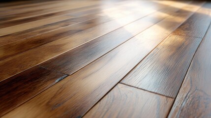 Poster - Polished Wooden Floor with Warm Tones and Natural Light Reflecting on the Surface