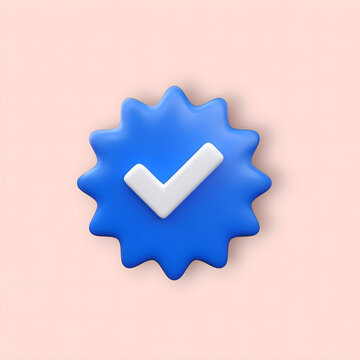 3D Rendered Blue Checkmark Icon on Pastel Background