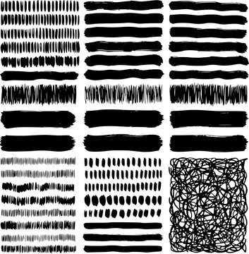 Brush, pen, pencil line set. Vector calligraphy paint strokes. Abstract black ink grungy lines, curves, emphasis underlines. EPS version.
