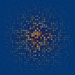 Poster - A blue abstract background with lots of small brown and beige dots. Semitone with colored and circles. Vector illustration.