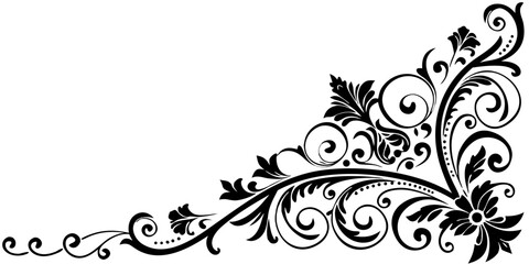 Poster - Black vector Elegant floral corner flourish silhouette enhancing design projects with classic beauty and intricate detail