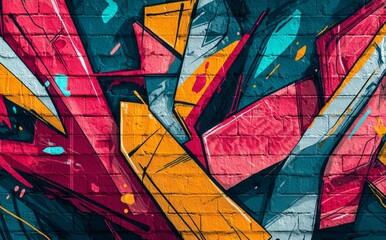 Poster - The brick wall mural, with its lively and artistic design, showcases vibrant wavy patterns in a range of colors including pink, blue, yellow, and green