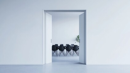 Poster - Minimalist conference room interior with open doorway revealing a meeting table