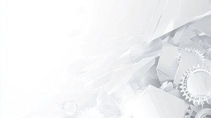 Poster - Abstract white background with gears and geometric shapes creating a clean modern technology concept
