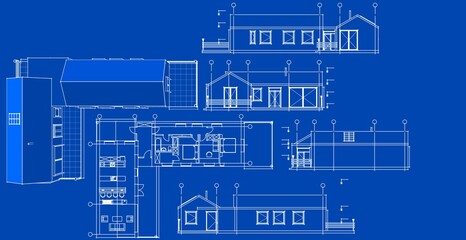 Poster - house architectural project sketch 3d illustration	

