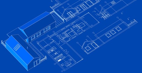 Poster - house architectural project sketch 3d illustration	
