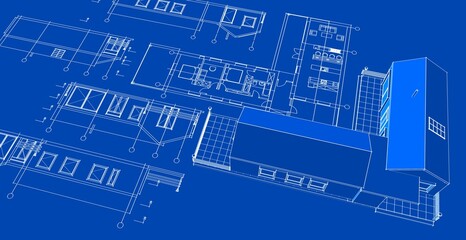 Poster - house architectural project sketch 3d illustration	
