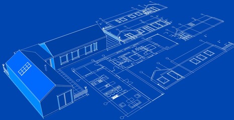Poster - house architectural project sketch 3d illustration	
