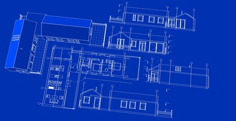 Poster - house architectural project sketch 3d illustration	
