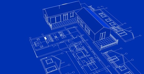 Poster - house architectural project sketch 3d illustration	
