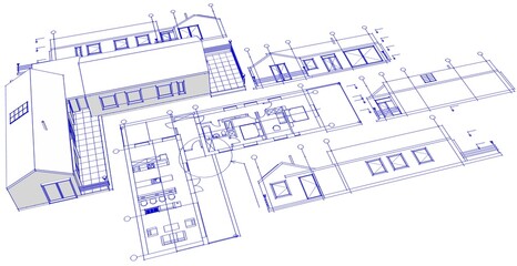 Poster - house architectural project sketch 3d illustration	
