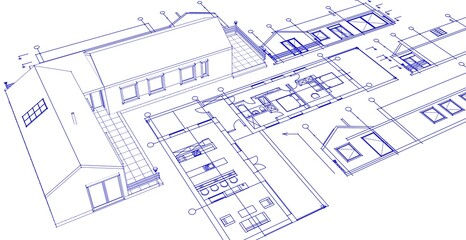 Poster - house architectural project sketch 3d illustration	
