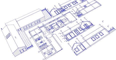 Poster - house architectural project sketch 3d illustration	
