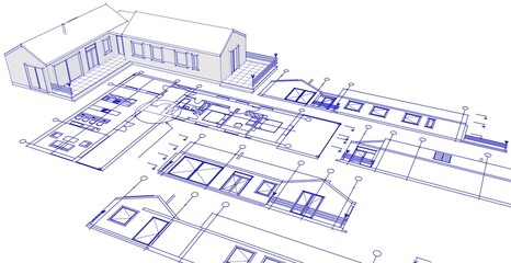 Poster - house architectural project sketch 3d illustration	
