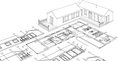 Poster - house architectural project sketch 3d illustration	
