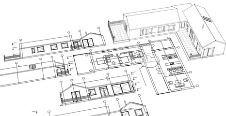 Poster - house architectural project sketch 3d illustration	
