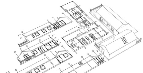 Poster - house architectural project sketch 3d illustration	
