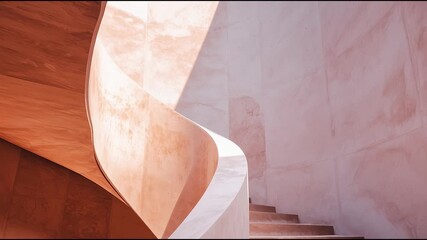 Poster - Explore the elegant spiral staircase in a modern architectural masterpiece bathed in warm natural light