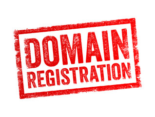 Aufkleber - Bold stamp-style text reading Domain Registration, symbolizing the process of securing a unique web address. Represents online identity, website setup, and digital presence activation