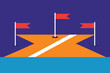 © Creative Shayful GFX - Abstract Flat Design Golf Course Illustration: Orange Tee, Red Flags, Blue Water
