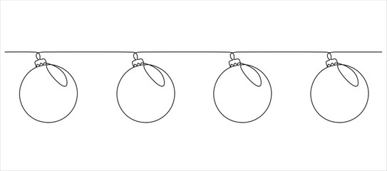 Continuous one line art of Christmas ball. Festive christmas tree bauble with ribbon eps 10