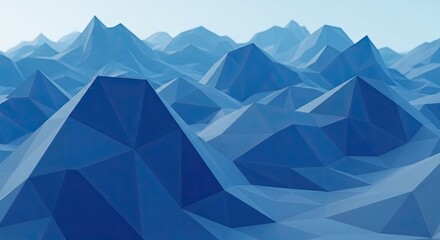Aufkleber - Lowpoly abstract landscape of jagged blue mountains under a clear sky