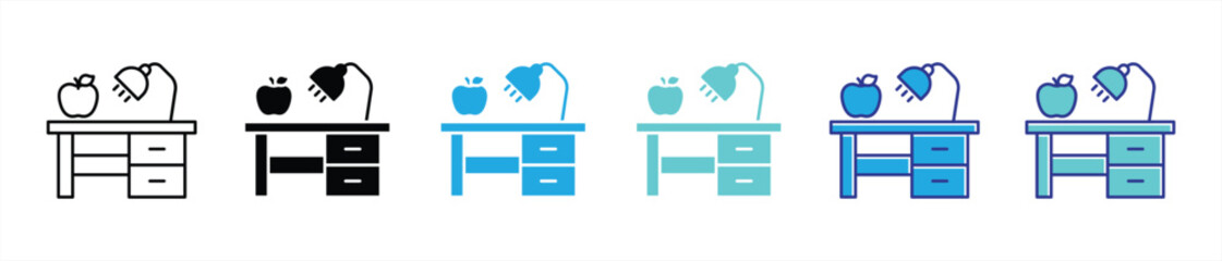 Poster - inspired learning space icon set. contain work desk, desk learning thin line and color style icon symbol sign for your app web. vector illustration
