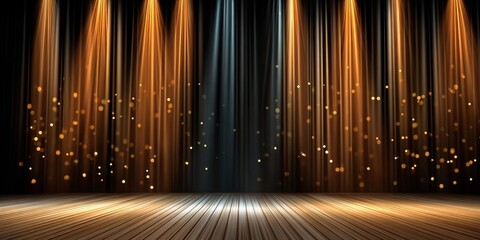 Wall Mural - dazzling golden stage with sparkling lights and stunning lighting effects for performance art events