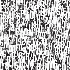 Poster - Abstract seamless pattern consisting of font. Vector background with capital English Latin letters and handwritten text. Wallpaper, wrapping paper, ceramic tile, t-shirt design, fabric, textile. No ai