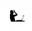 © KamrulHasan - Silhouette of person reacting in shock while looking at laptop on white background