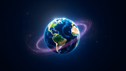 Wall Mural - holographic earth surrounded by digital connections and data