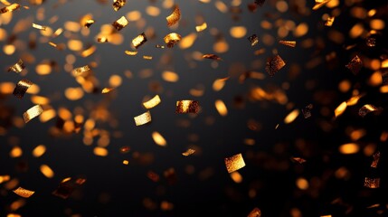 Wall Mural - golden confetti bursting against a dark background, creating a festive and elegant celebration scene