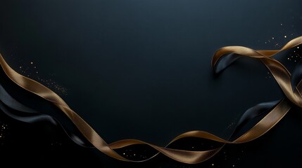 Poster - Elegant Abstract Background Featuring Flowing Gold Satin Ribbons on a Dark Surface for Celebrations