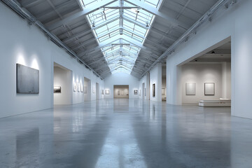 Poster - Bright and modern art gallery interior with skylights and empty exhibition space