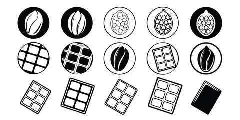 Aufkleber - Black and White Chocolate and Coffee Bean Icons on Transparent Background