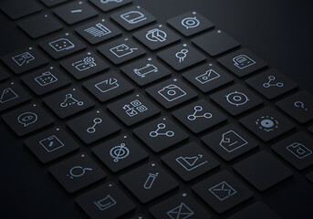 Modern keyboard with illuminated icons for digital communication