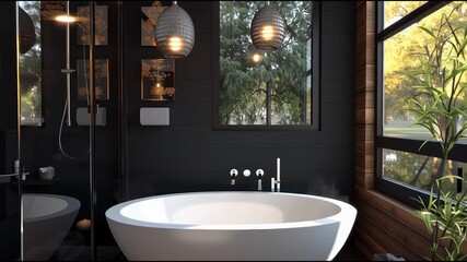 Poster - Luxurious bathroom design featuring modern amenities and natural light