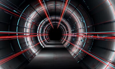 Poster - Abstract Digital Tunnel with Red and Blue Glowing Lines