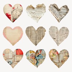 Poster - Vintage collage heart shape design element remix set