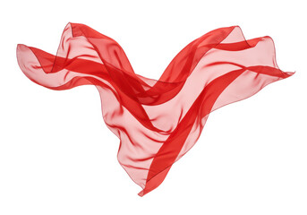 Poster - A flowing red silk scarf elegantly waving in the air, isolated on transparent background