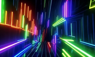 Poster - Abstract Neon Lights Background Dynamic Colorful Glowing Lines
