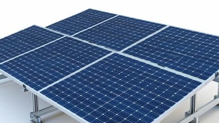 Solar panel array installed on a metal frame, showcasing renewable energy technology outdoors