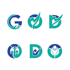 Fototapete - letter mark wellness human people hand care family logo collection bundle