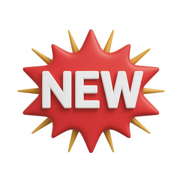 Vibrant 3d rendering of a red starburst with the word new in bold white letters isolated on transparent background