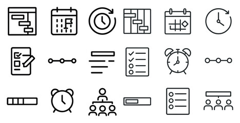 Poster - Project management outline icons set – linear, task, workflow symbols